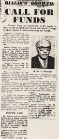 Article (item) - 'Bialik's Growth: Call For Funds', The Herald, 1964, 1964