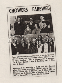 Newspaper article, 'Chowers Farewell', 1966
