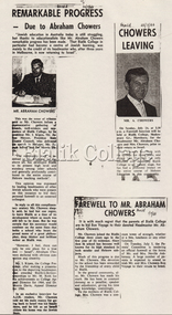 Newspaper article, 'Remarkable Progress - Due to Abraham Chowers', The Herald, 1966, 1966