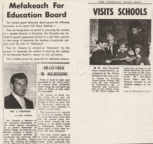 Newspaper - Newspaper clippings from The Australian Jewish News, 1960s, 1960s