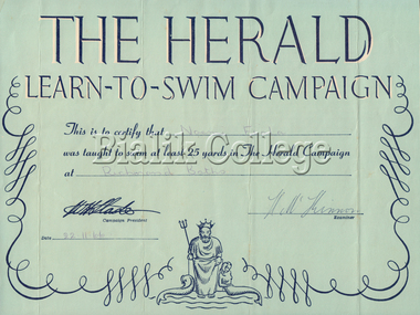 Document, Swimming certificate awarded to Noemi Fiala, 1966
