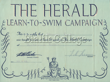 Certificate (item) - Swimming certificate awarded to Noemi Fiala, 1966, 1966