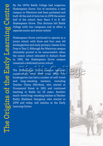Exhibition Panel, 70th Anniversary: The Origins of the Early Learning Centre, 2012