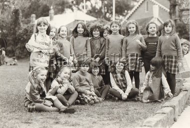 Photograph (Item) - Students outdoors, some in art smocks, c. 1980s, c. 1980s