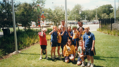 Photograph, Students and teachers at an interschool swimming event, 1999
