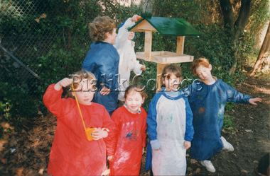 Photograph, ELC students outside in art smocks, c. 2000s, c. 2000s