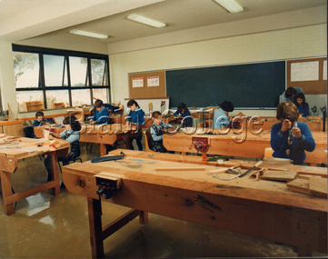 Photograph (item) - Students in woodworking class, c. 1980s, c.1980s