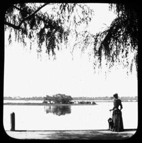 Glass Slide, Woman strolling at Lake Wendouree