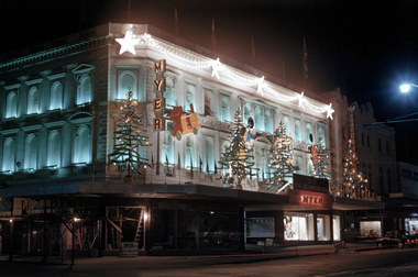 35mm Slide, Christmas Decorations, Myer Store, corner Sturt Street and Armstrong St Ballarat circa 1956