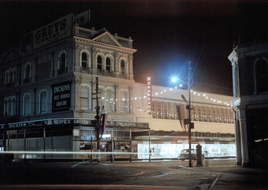 35mm Slide, Morshead's Department Store, S.E. Dickins Self Service Grocery, corner Grenville Street and Bridge Street, Ballarat circa 1950s