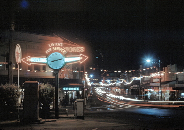 35mm Slide, Neon lights and traffic in the streets of Ballarat circa 1950s