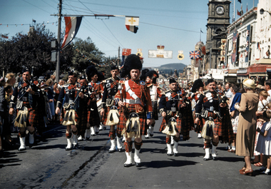 35mm Slide, Highland Pipe Band in Sturt Street, Ballarat, circa 1954