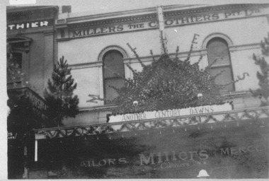 Photograph, Millers the Clothiers decorated for Ballarat Centenary Celebrations circa 1938