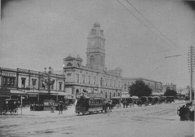Card Box Photographs, Ballarat Town Hall seen from the corner of Sturt and Camp Street circa 1890