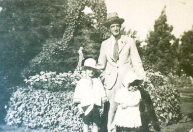 Photograph - Card Box Photographs, Jim Brehaut and his children, Ballarat 1928
