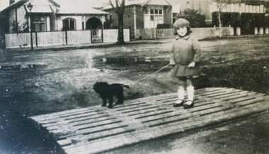Photograph - Card Box Photographs, Child with dog outside 'Bodlyn', Ballarat 1929