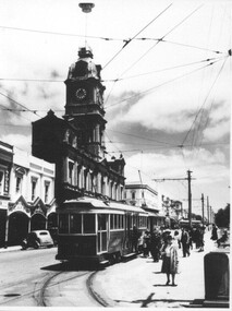 Photograph - Card Box Photographs, Electric Tram Rank outside the Ballarat Town Hall circa 1940