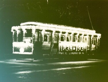 Photograph - Card Box Photographs, Decorated tram at night 1938