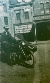 Photograph - Card Box Photographs, Red coloured Indian motorcycle with sidecar circa 1923