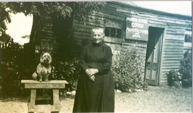 Photograph - Card Box Photographs, Mary Ellen Sykes outside soap factory circa 1939