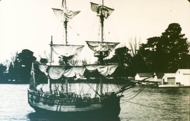 Photograph - Card Box Photographs, Replica of the Endeavour, Lake Wendouree circa 1952