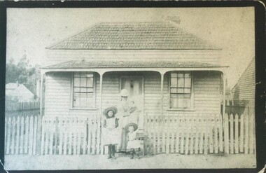 Photograph - Card Box Photographs, Mother and children stand out the front of a cottage in Otway Street North, Ballarat circa 1881