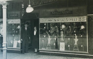 Photograph - Card Box Photographs, Shop front of Bon Marche clothing store, Ballarat circa 1930