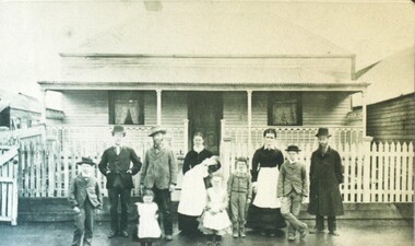 Photograph - Card Box Photographs, Busfield family in front of their cottage, Ballarat circa 1880