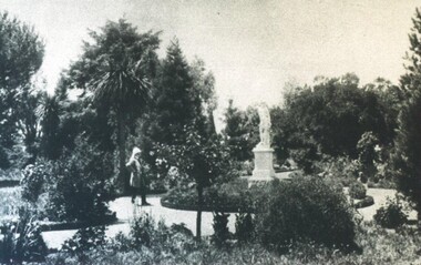 Photograph - Card Box Photographs, Garden bed around statue, Ballarat Botanic Gardens circa 1900