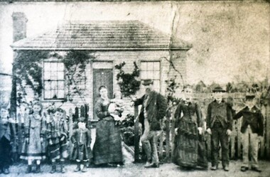 Photograph - Card Box Photographs, Thomas Carvosoe & family at their cottage, Ballarat circa 1876