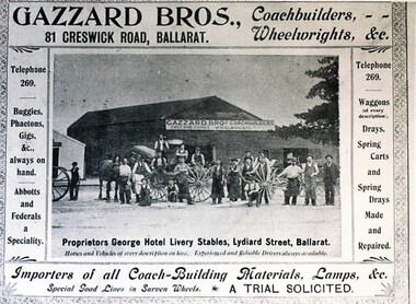 Photograph - Card Box Photographs, Advertisement for Gazzard Brothers, Coachbuilders & Wheelwrights, Ballarat circa 1910