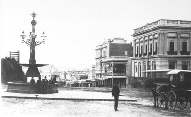 Photograph - Card Box Photographs, Burke & Wills Monument and view south east along Sturt Street, Ballarat 1880
