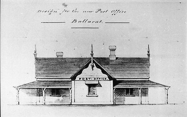 Photograph - Card Box Photographs, Design for new Post Office, Ballarat circa 1855