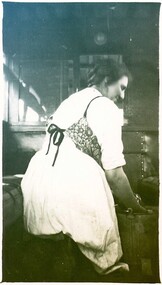 Photograph - Card Box Photographs, Mrs C. Wilson cleaning the interior of a passenger bus, Ballarat circa 1925