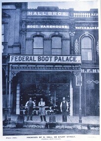 Postcard - Card Box Photographs, Premises of B. Hall, 98 Sturt Street.  Federal Boot Palace