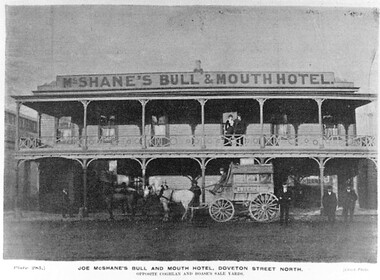 Postcard - Card Box Photographs, Joe McShane's Bull and Mouth Hotel, Doveton Street North. Ballarat