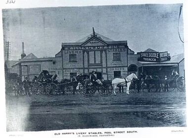 Postcard - Card Box Photographs, Old Harry's Livery Stables, Peel Street South.  Ballarat