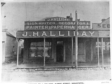 Postcard - Card Box Photographs, Premises of J. Halliday, Albert Street, Sebatopol