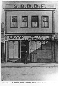 Postcard - Card Box Photographs, S. Book's Boot Factory Post Office Place.  Ballarat