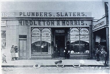 Postcard - Card Box Photographs, Middleton & Morris.  Plumbers, Slaters, Gasfitters and Bellhangers