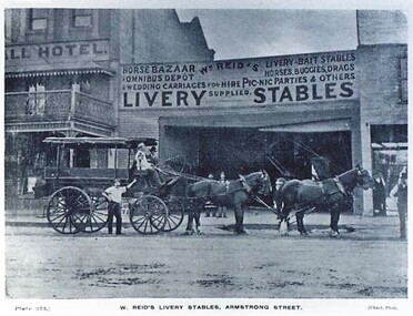 Postcard - Card Box Photographs, W. Reid's Livery Stables, Armstrong Street.  Ballarat