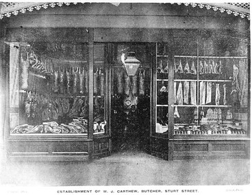 Postcard - Card Box Photographs, Establishment of W.J. Carthew, Butcher, Sturt Street.  Ballarat