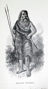 A drawing of a man in a possum skin cloak