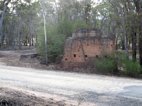 Brick remains along a road
