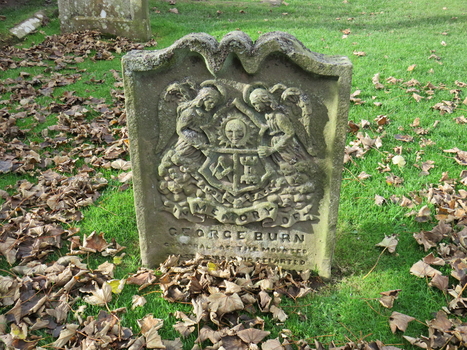 Grave showing Freemason's symbol, Lindisfarne Island, UK