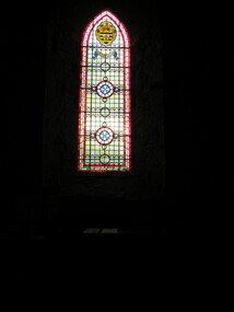Digital photograph, Stained glass windows, St Mary's Church, Lindisfarne Island, UK