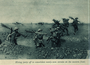 Photograph - Image, Wiring Party off to consolidate newly won terrain on the Western Front, c1917, c1917