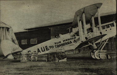 Photograph - Image, Aeroplane Delivering the Herald Newspaper to Canberra, 1927, 1927