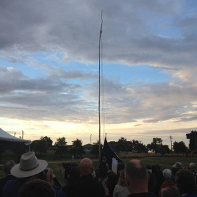 Photograph - Colour, Hand Stitched Replica Eureka Flag  Flown on a Flagpole for the 160th Anniversary of the Eureka Stockade, 2014, 03/12/2017