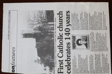 Newspaper clipping, First Catholic Church celebrates 140 years, 23 November 1994